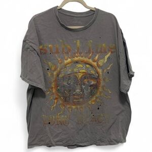 Sublime Gray Sun Graphic Distressed Oversized Short Sleeve Tee Shirt Size Large